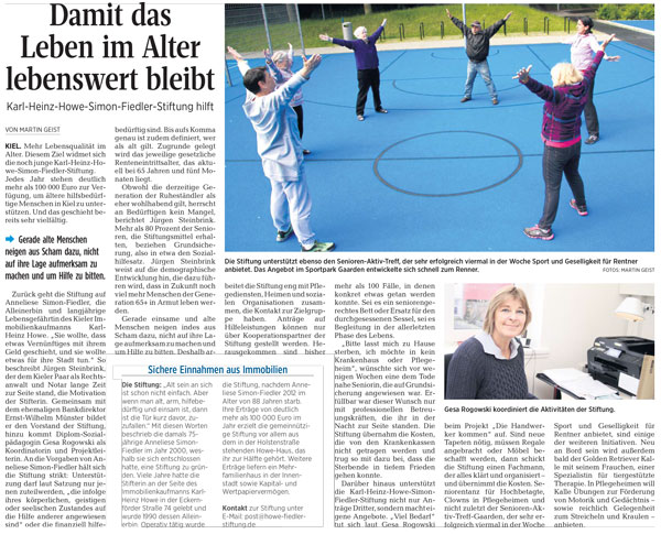 Howe-Fiedler-Stifung in: KN - 9. Januar 2016 - Damit das Leben im Alter lebenswert bleibt