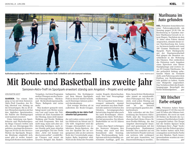 Howe-Fiedler-Stifung in: KN - 21. Juni 2016 - Mit Boule und Basketball ins zweite Jahr