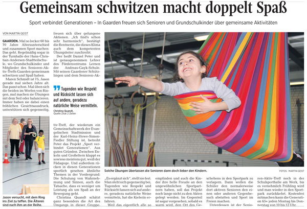 Howe-Fiedler-Stifung in: KN - 24. Februar 2016 - Gemeinsam schwitzen macht doppelt Spaß Howe-Fiedler-Stifung in: KN - 24. Februar 2016 - Gemeinsam schwitzen macht doppelt Spaß
